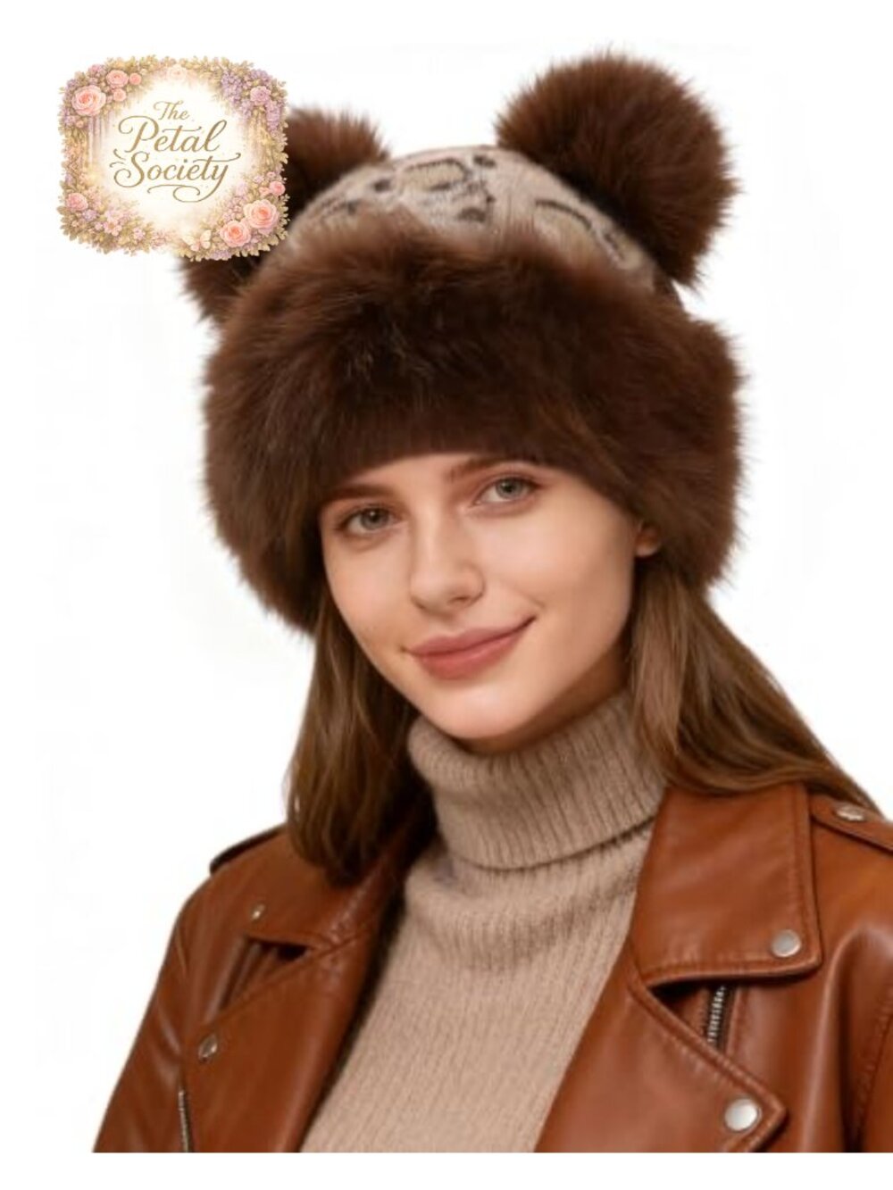 Faux Fur Double Pom Pom Beanie Warm Winter Hat Ski Cap